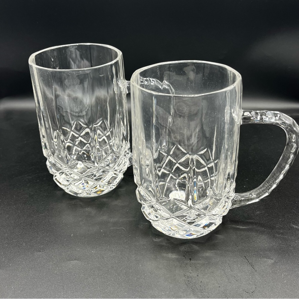 2 Cristal D'Arques Longchamp Diamax, Heavy Crystal Handled Beer Mugs - Picture 2 of 12